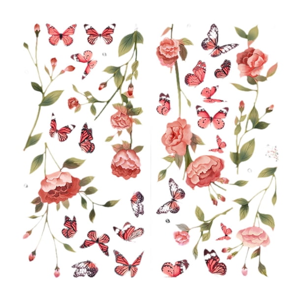 2 pegatinas de pared de mariposa, pegatinas de pared de hojas y flores, decoración artística de pared para guardería infantil