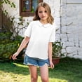 thumbnail image 2 of Ruyang Teen Girls Cotton Linen Short Sleeve Lapel Solid Baggy T Shirts Summer Lightweight Breathable Workout Tee Tops, 2 of 9