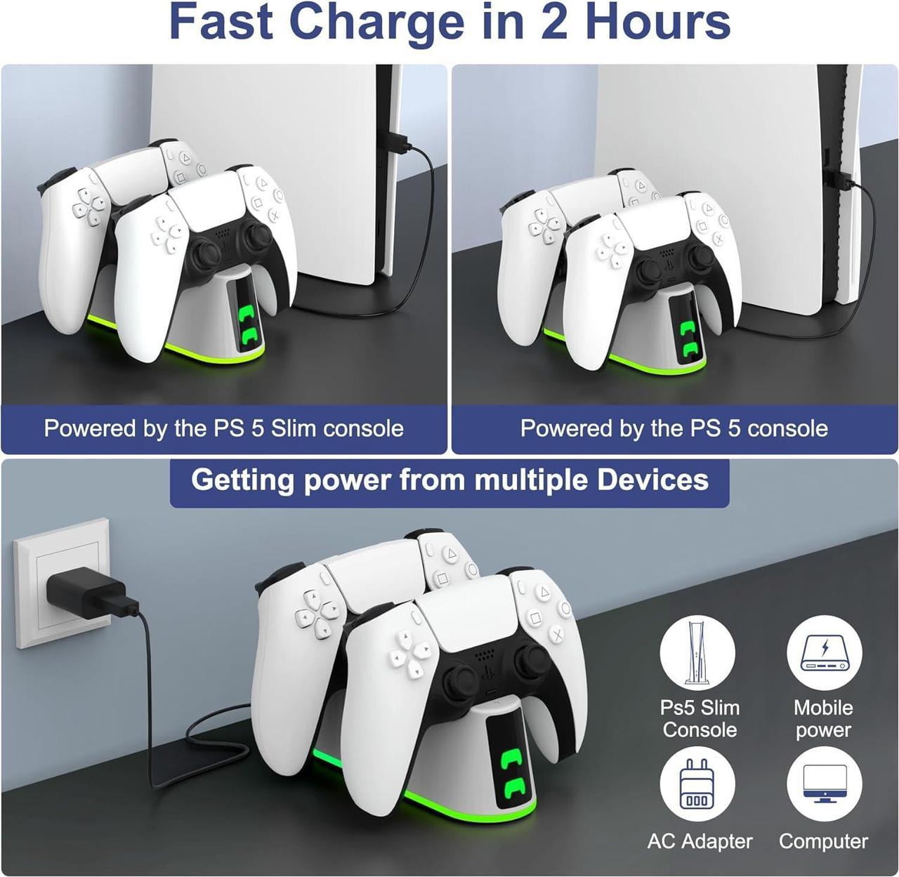 PS5 Slim Controller Charger Station,Fast Charging PS5 Controller Charger for Edge & Dual Controller,Ps5 Controller accessories with Charging Cable,Ps5 controller Stand Dock with RGB LED Indicators thumbnail 6