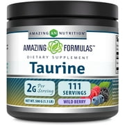 Amazing Formulas Taurine 500 Grams (1.1 Lb) Powder Wild Berry Flavor Supplement | 2000 mg Per Serving | 111 Servings | Non-GMO | Gluten Free | Made in USA