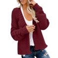 thumbnail image 1 of Long Cable Knitted Sweater Open Front Warm Pullover Solid Color Cardigan Fashion Loose Knitwear Autumn Women Coat Pockets Round Neck Outwear, 1 of 6