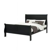1pc Transitional Louis Philip King Panel Bed Sturdy Wooden Bedroom Furniture Black Finish