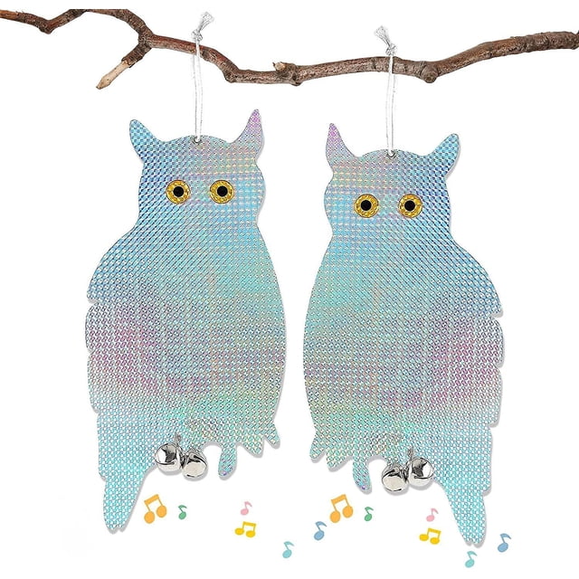Repelente de aves, repelente de palomas, forma de búho, reflectante, luminoso, 16 x 8 pulgadas, paquete de 4, repelente de palomas con campana repelente de aves