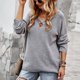 thumbnail image 3 of Suéter de punto con cuello en V cruzado y manga larga, color puro, suéter informal de moda para mujer, gris M, 3 of 6