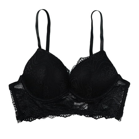 

Aayomet Womens Plus Size Bra Deep V Hollow Design Steel Ring Underwear Ladies Lace Beautiful Back Tube Top Bra Black 70B