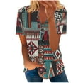 thumbnail image 2 of Hauts d'Été Grande Taille pour Femmes Mode Décontractée Confortable Col en V Fermeture à Glissière Imprimé Manches Courtes Blouse Col en V T-Shirt Femmes en Liquidation, 2 of 5