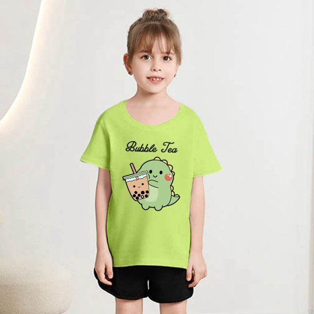 iTNHFP Hauts d'Été pour Adolescentes Enfants Filles Mignon Mode Imprimé Col Rond Manches Courtes Tee Été Doux Décontracté T-Shirt Ample
