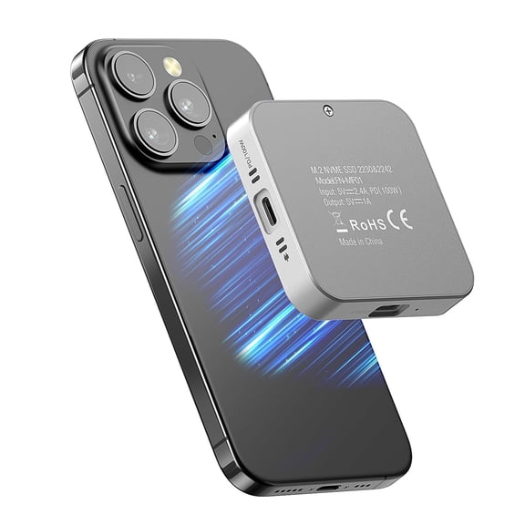 ZHENYEMEI M.2 NVMe SSD Enclosure for 2230 2242, M&M B Key with Cooling Fan, PD100W Charge,10Gbps Aluminum External SSD Case Compatible with iPhone 16 15 Pro/Pro Max/Plus ProRes, MacBook (up to 2TB)