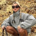 thumbnail image 4 of Women's Casual Long Sleeve Mock Neck Zipper Sweatshirt Jackets Loose Quarter Zip Pullover Tops with Pockets Fall Outwear light grey L, 4 of 4