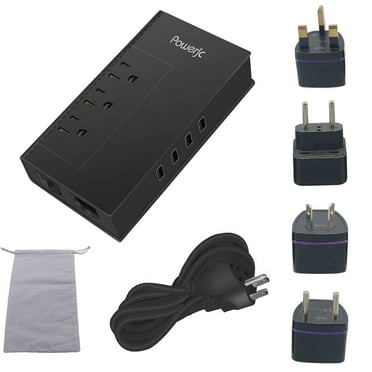 Powerjc Travel Step Down Power Adapter Voltage Converter 220V to 110V 1500W with Smart 4 USB Port Charging for Hair Dryer