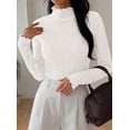 thumbnail image 6 of PRETTYGARDEN Women's Fall Long Sleeve Fitted Shirts | Comfy Stretchy Cable Knit, Trendy Lettuce Trim Mock Neck, Casual Basic Tees, Cute Layering Tops, Fashion Clothing, 6 of 9