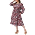 thumbnail image 4 of Plus Size Dress for Women 2025 Fall Boho Floral Notch V Neck Long Sleeve A Line Flowy Dress with Pockets 1X Burgundy, 4 of 6