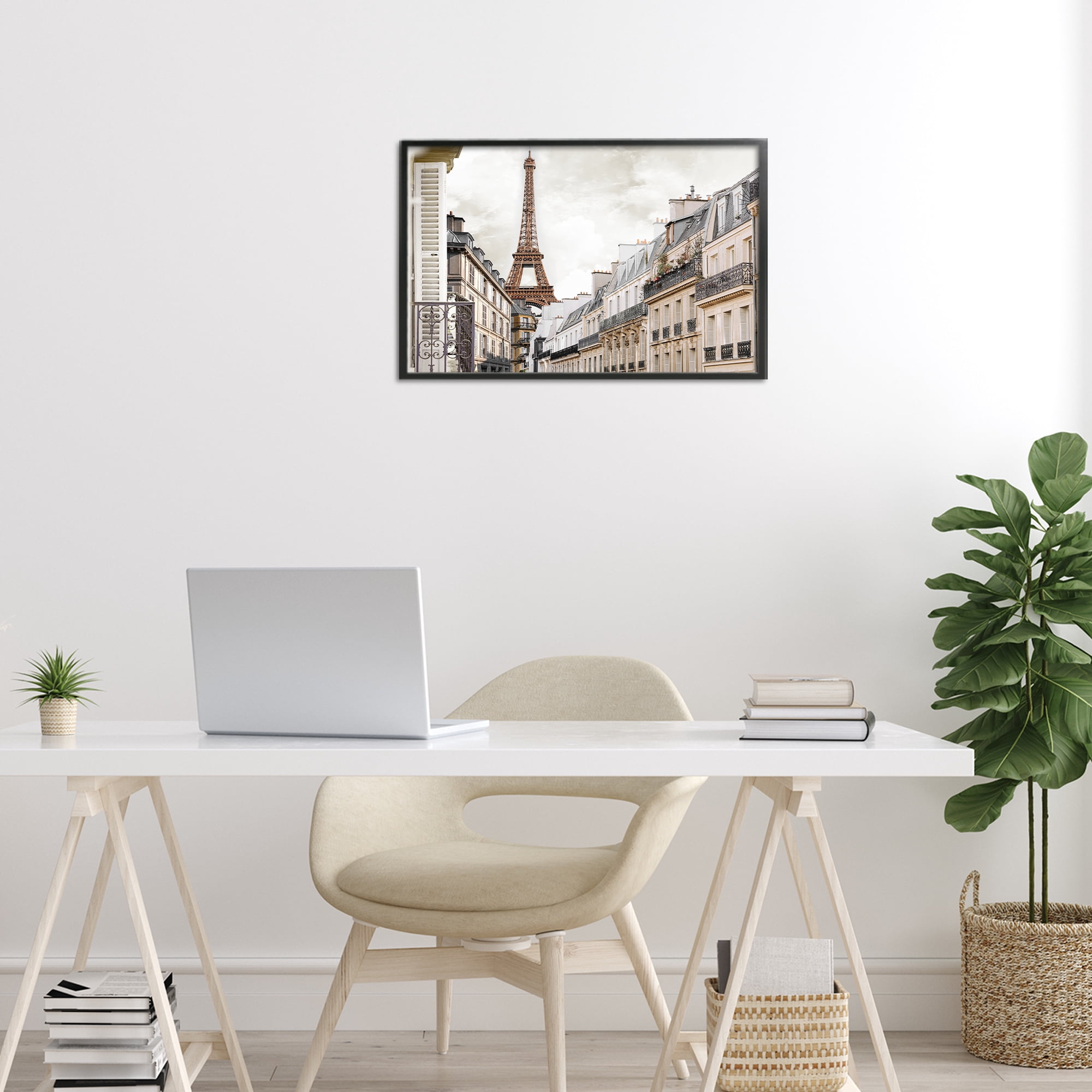 Stupell Industries Eiffel Tower Through Parisian Balconies Black Framed Giclee Art, design by CAD Designs