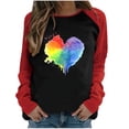 thumbnail image 1 of CEHVOM T-shirt à Manches Longues à Col Rond pour Femme de la Saint-Valentin, Décontracté, Raglan, à Panneaux Contrastés de Couleurs, Coupe Ample, Imprimé, T-shirt à Manches Longues à Col Rond, Blouse, Liquidation, 1 of 6