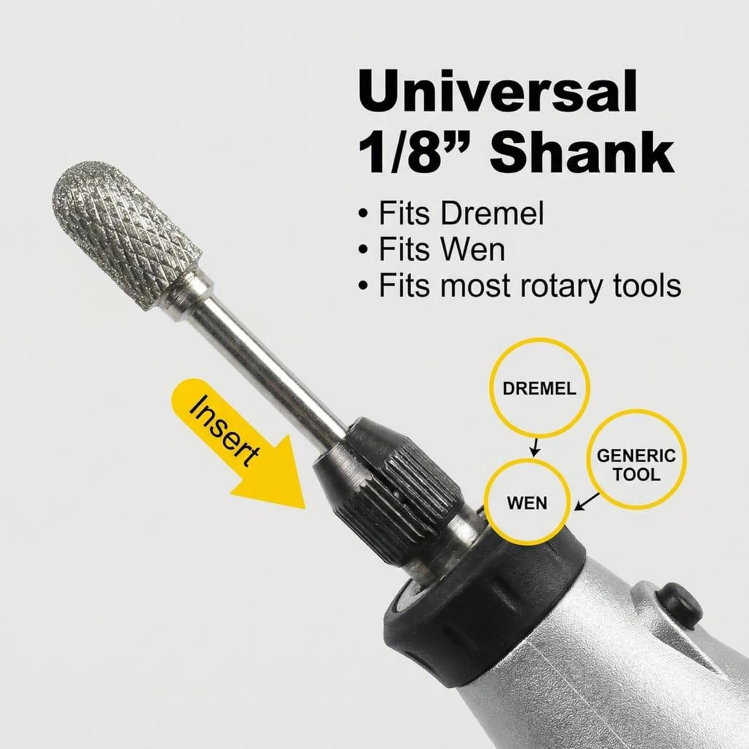 Drilax 50 Pc Diamond Rotary Tool Bits Set, 120 Grit Carving Engraving Burr Kit, 1/8 Inch Shank