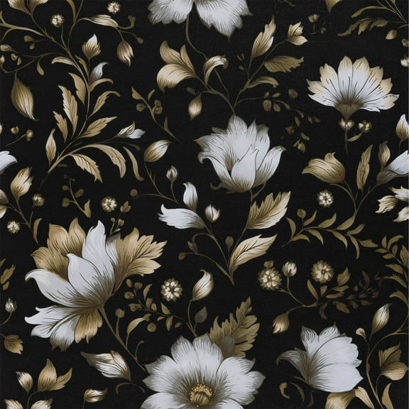 Abyssaly black gold floral Wallpaper, 17.3" x 118" Peel and Stick Wallpaper Self-Adhesive Removable Contact Paper for Cabinets, Home Decoration, Wall Covering, Antique Furniture Renovation
