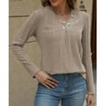 thumbnail image 4 of Timegard Long Sleeve T Shirts for Women Button V Neck Tunic Tops Solid Color Casual Comfy Blouses, 4 of 6