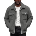 thumbnail image 2 of WIZUTIZ Men's Sherpa Lined Trucker Jacket Stand Collar Full Zip Fall Winter Warm Fuzzy Outerwear Coat, 2 of 9