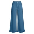 thumbnail image 6 of Mifsaly Womens Ruffle Hem Wide Leg Pants High Waist Button Fly Flare Pants Lightweight Loose Fit Flowy Summer Casual Outfits with Pockets Blue,L, 6 of 6