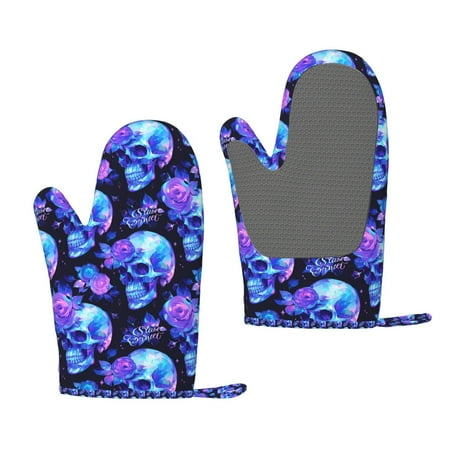 

Zeuib cool crystal Skull flower Print Oven Mitts Oven Gloves with Non-Slip Silicone Heat and Slip Resistant Cooking Mitt Set for Cooking and Baking (2 Count)