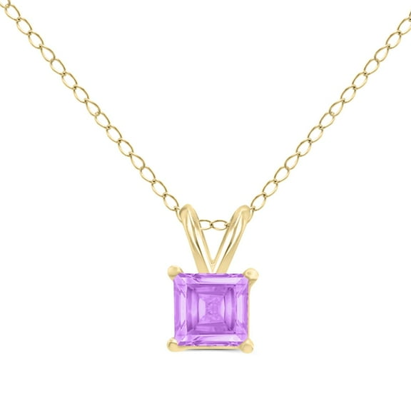 Timeless Classics Square Shape Amethyst Solitaire Pendant Necklace in 14K Yellow Gold - 5MM