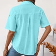 thumbnail image 4 of ClodeEU Womens Linen Button Up Short Sleeve Shirt ,Summer Casual Lapel Collared Shirts Sky Blue,Womens Plus XL, 4 of 7