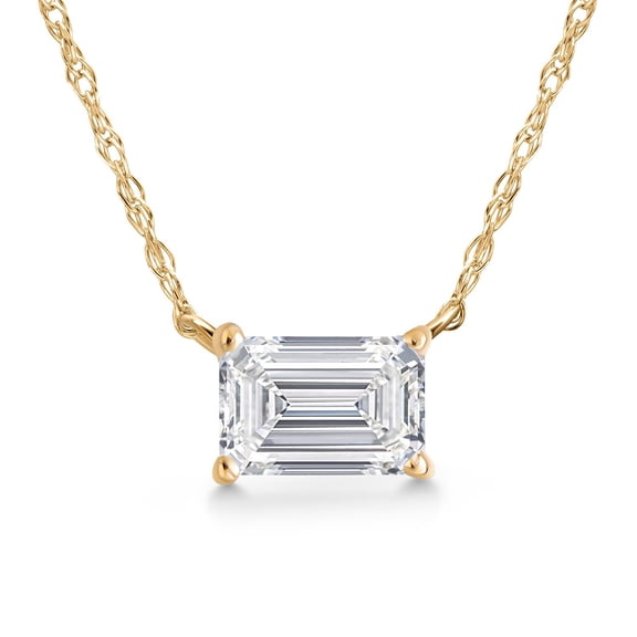 Gem Stone King 0.70 Ct IGI Certified Lab Grown Diamond in 10K Yellow Gold Necklace for Women | Emerald Cut | D-E Color | VS1-VS2 Clarity | With 18 inch Chain