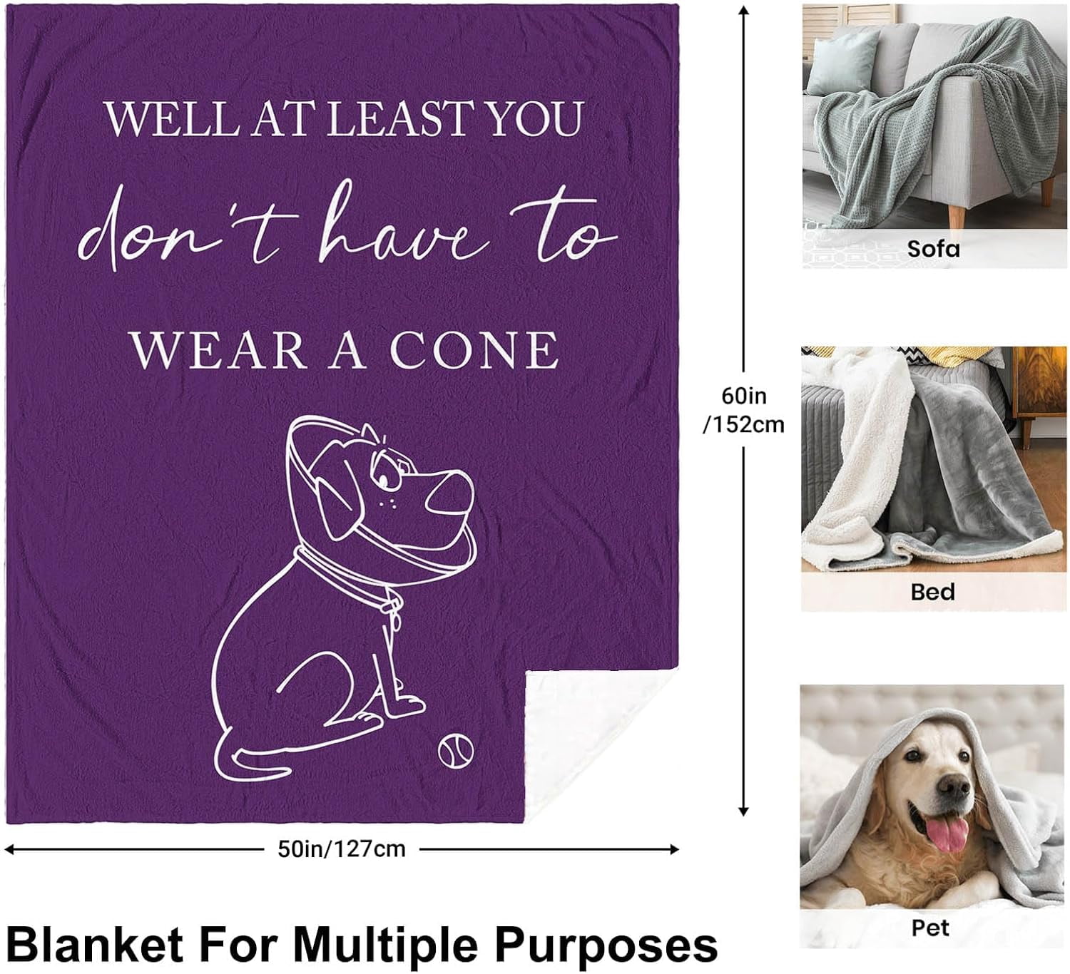 Get Well Gifts for Women/Men Blanket, Get Well Soon/Feel Better/Surgery Recovery/Cheer Up Gifts for Women, at Least You Dont Have to Wear A Cone Throw Blankets