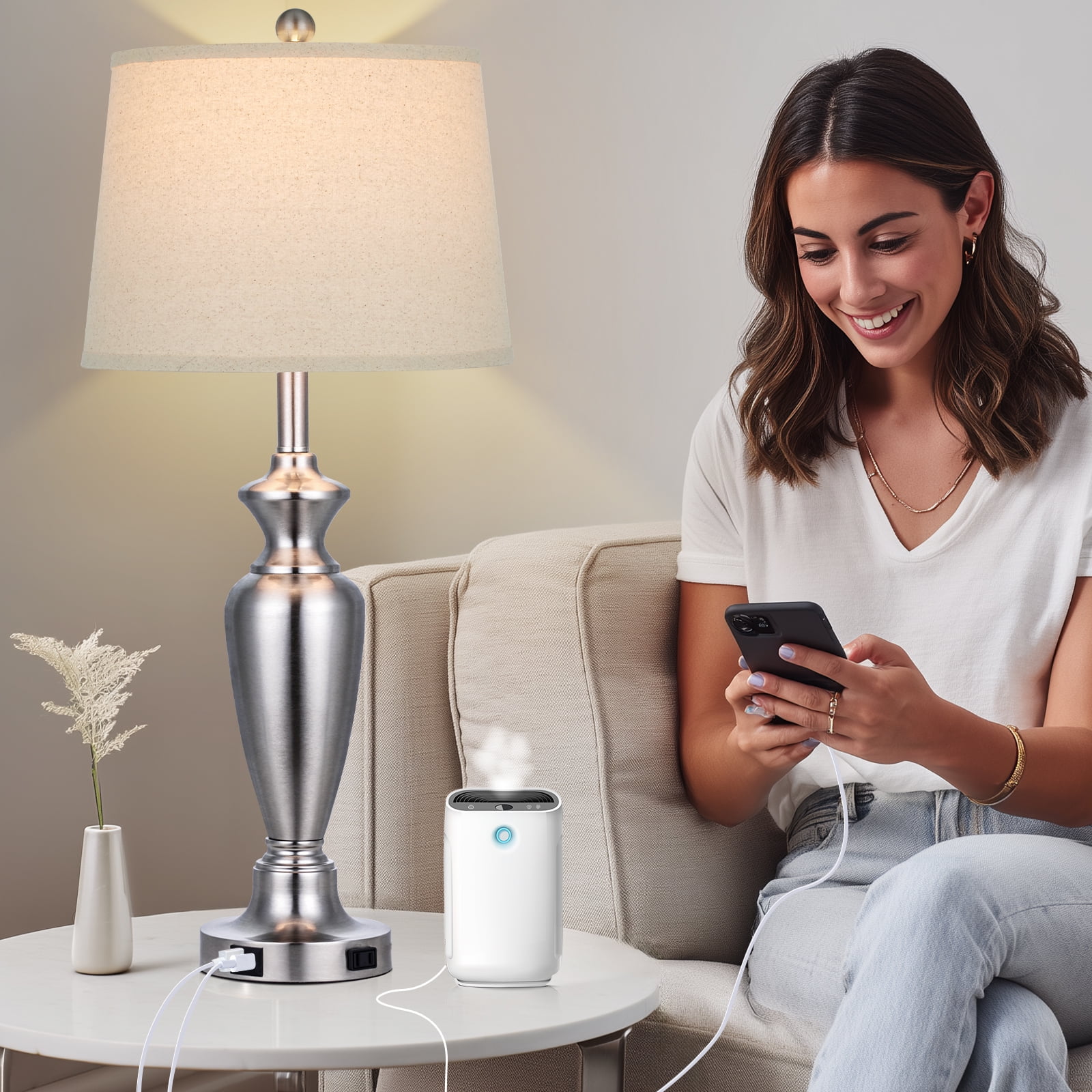 Cinkeda Table Lamp Set of 2, Modern Industrial Table Lamps,3-Way Dimmable Touch Control Desk Lamp for Bedroom Living Room, Silver