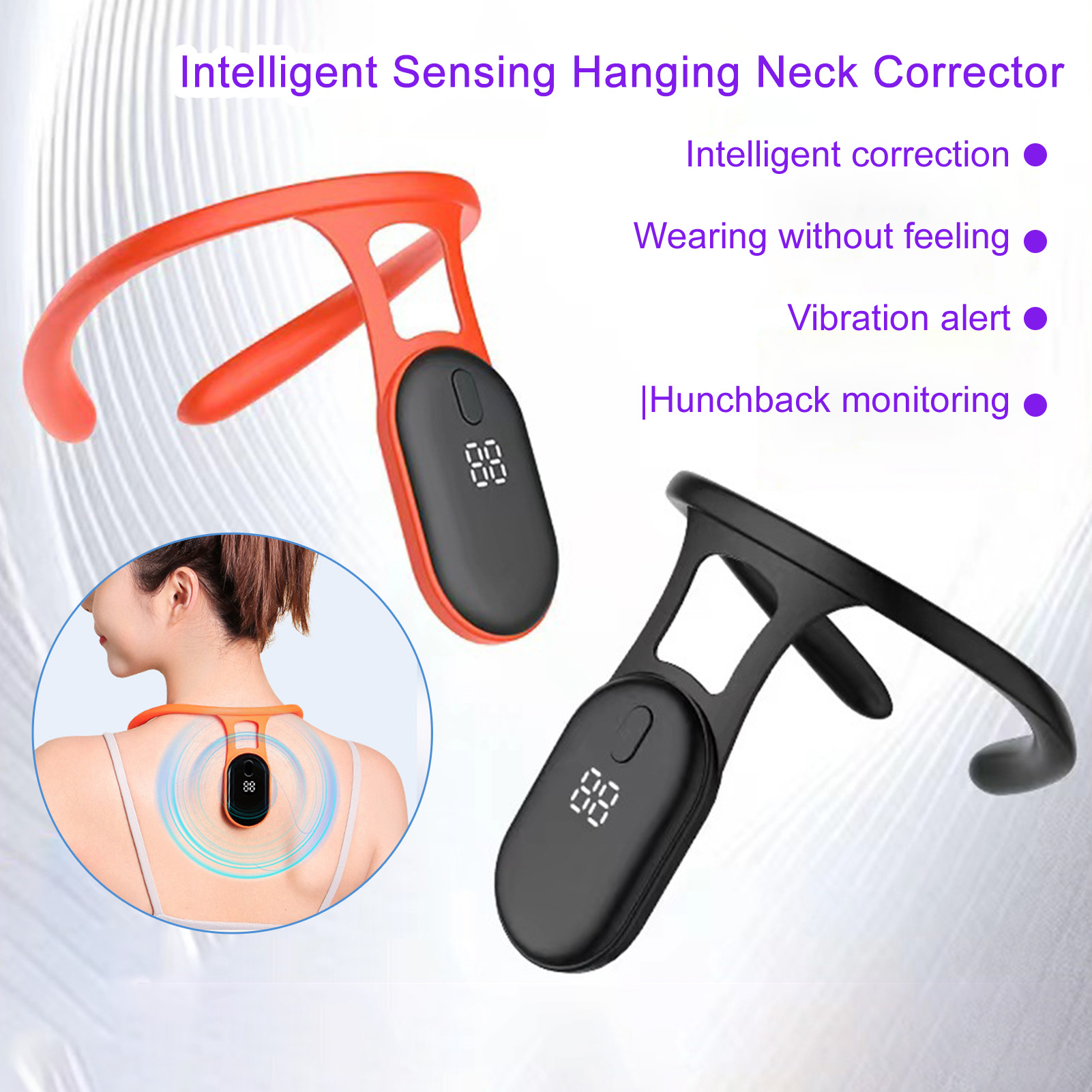 Happydeer 1 Set Posture Correction Belt Real-time Monitoring Feel Free to Wear LCD Counting Smart Vibration Reminder Intelligent Sensing Hanging Neck Corrector for Office