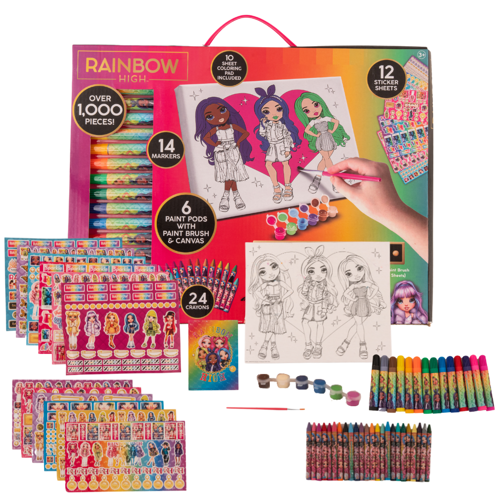 Rainbow High Girls Art Set Stickers Markers and Paint Canvas for Kids 1000+ Pieces