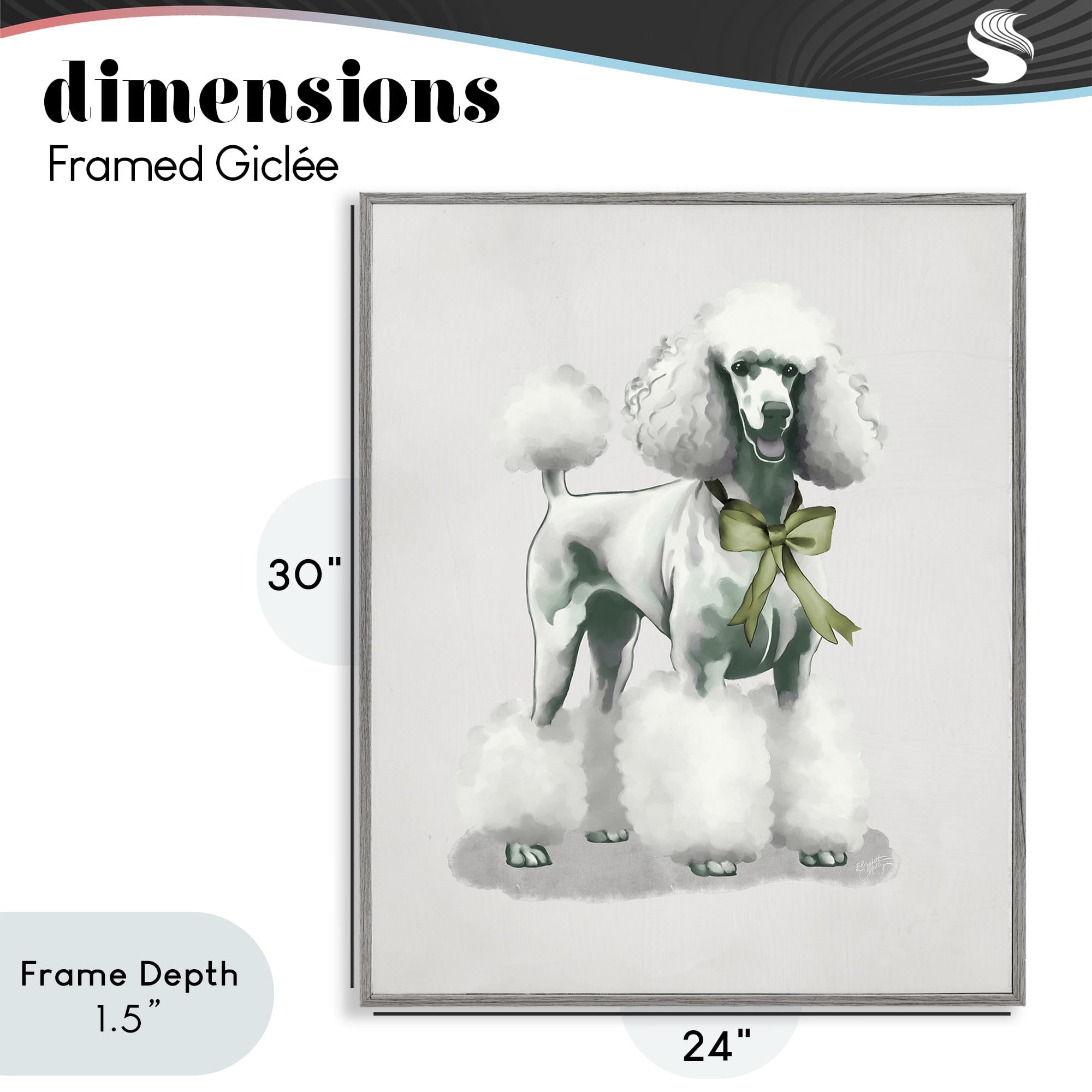 Stupell Industries Graceful Poodle & Ribbon Gray Framed Giclee Art, design by Elizabeth Medley