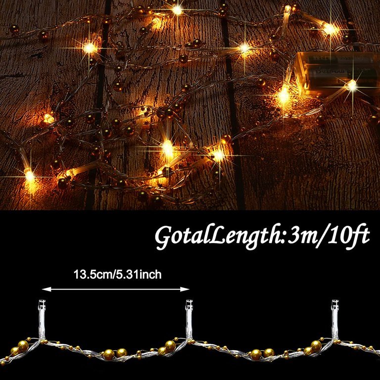 LONGRV 9.85Ft Lighted Pearl Garland Battery Operated with 2 Mode 30 LED  Lights, Decorative Led Strip Lights for Spring Easter Halloween Christmas