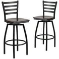 thumbnail image 3 of BizChair 2 Pack Black Ladder Back Swivel Metal Barstool - Walnut Wood Seat, 3 of 9