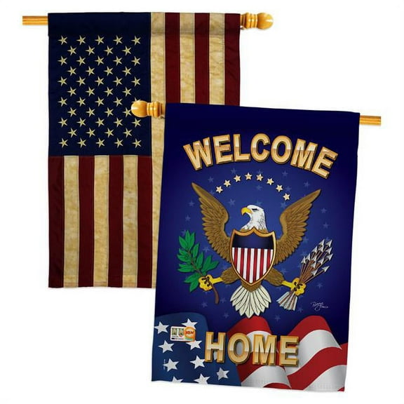 Breeze Decor BD-MI-HP-108064-IP-BOAA-D-US11-BD 28 x 40 in. Military Impressions Decorative Vertical Double Sided USA Vintage Welcome Home Americana Applique House Flags - Pack of 2