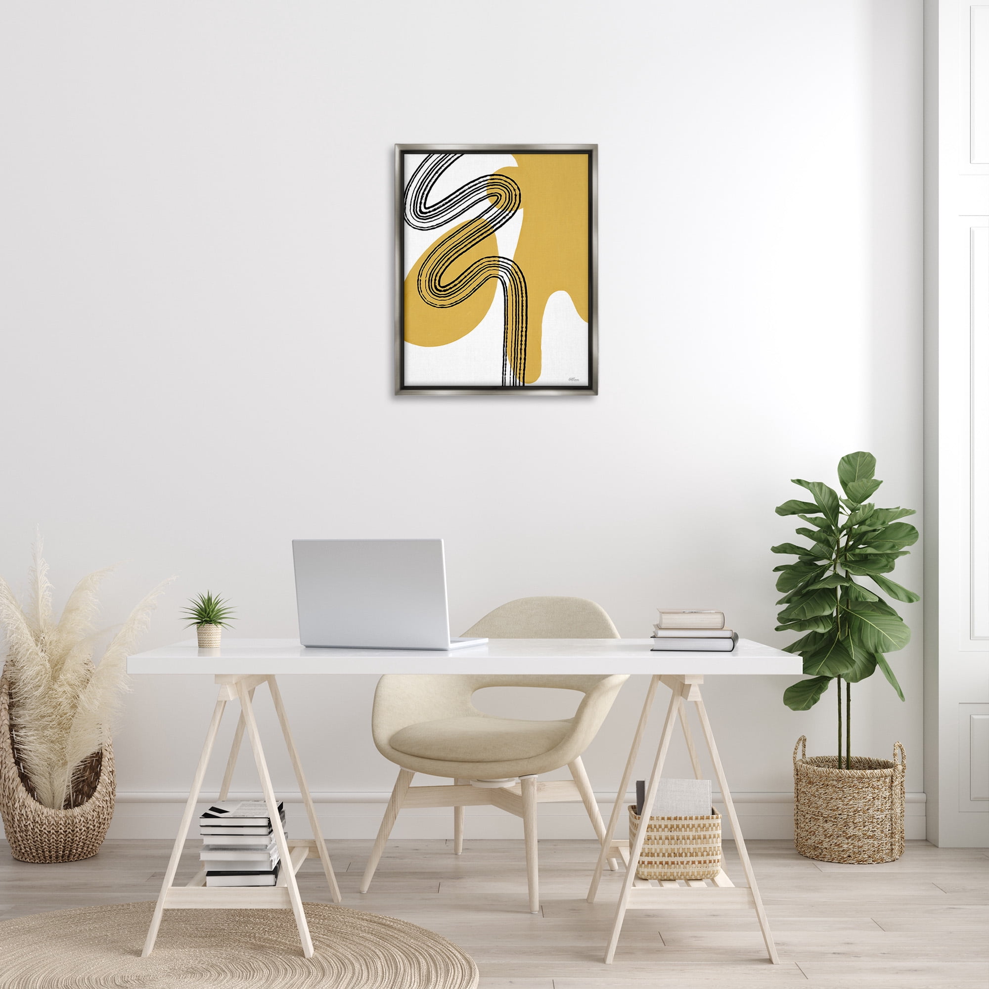 Stupell Industries Contemporary Splatter & Lines Abstract Painting Gray Floater Framed Canvas Art Print Wall Art, 25 x 31
