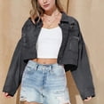 thumbnail image 4 of Lilgiuy Women Casual Pockets Button Solid Long Sleeve Tops Jacket Denim Coat(Black,4) Winter Clothes for 2022, 4 of 5