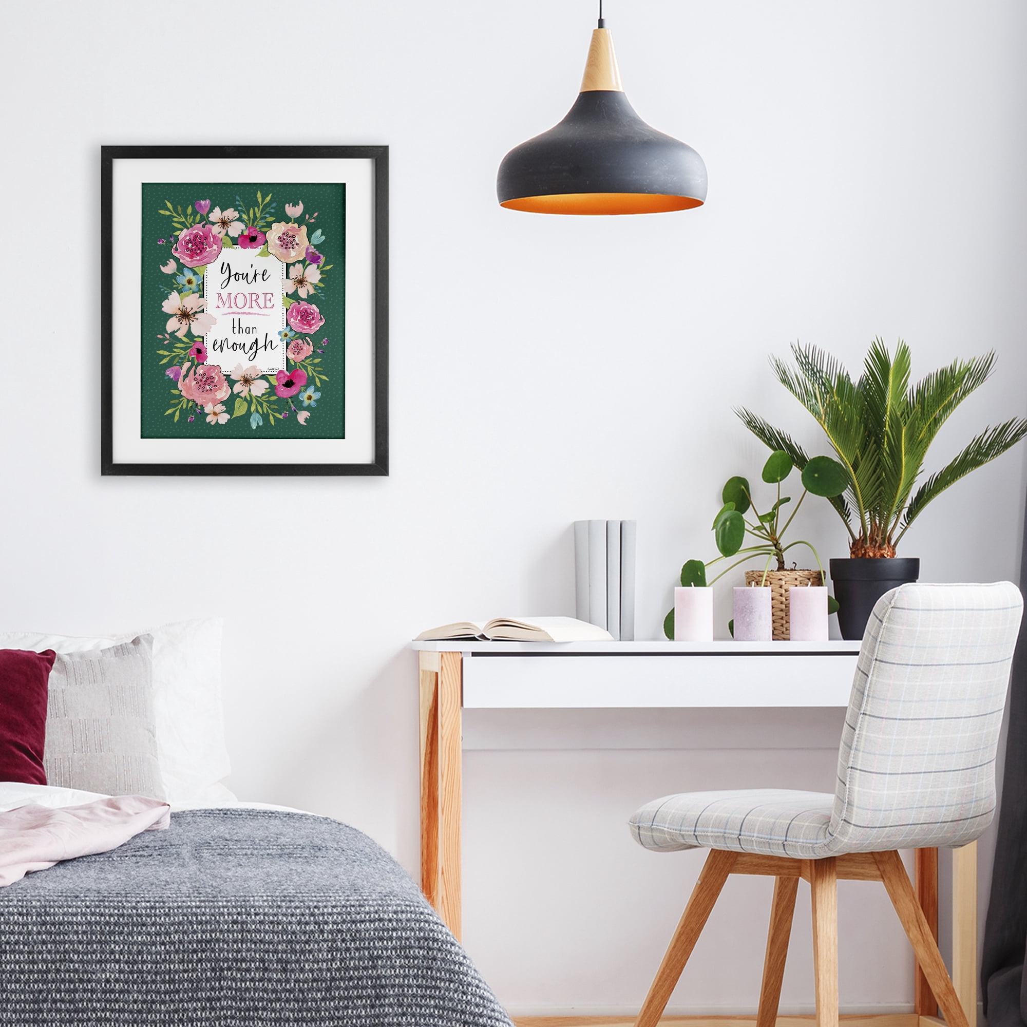 Stupell Industries More Than Enough with Florals Black Framed Print Under Glass, design by Elizabeth Tyndall