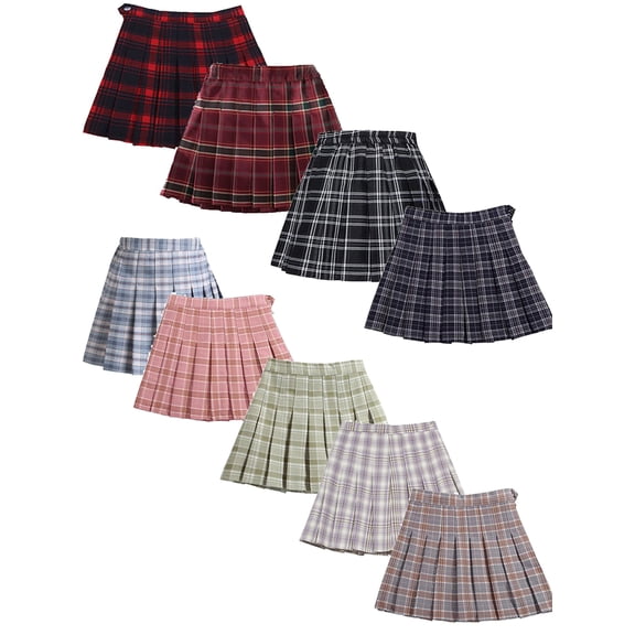 BULLPIANO 2-12Y Girls Pleated Skirt Kids Girls Classic A Line Plaid Mini Skirt Uniform Skirts