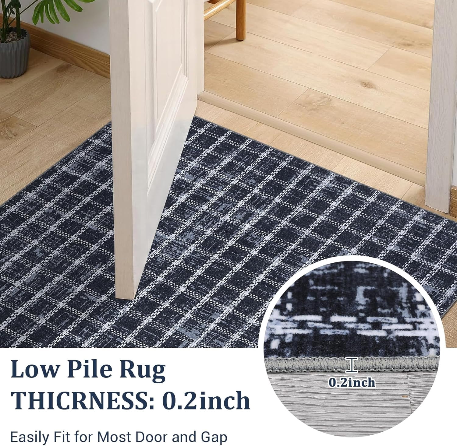 Twister.CK 5' x 7' Plaid Area Rugs, Modern Washable Stain-Resistant Carpet, Non Slip Indoor Rug for Living Room Dining Room Office, Blue