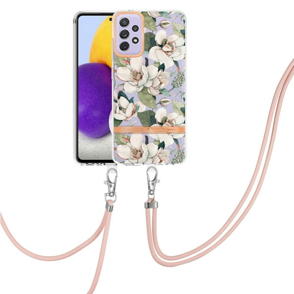 For Samsung Galaxy A72 5G / 4G Flowers Series TPU Phone Case with Lanyard
