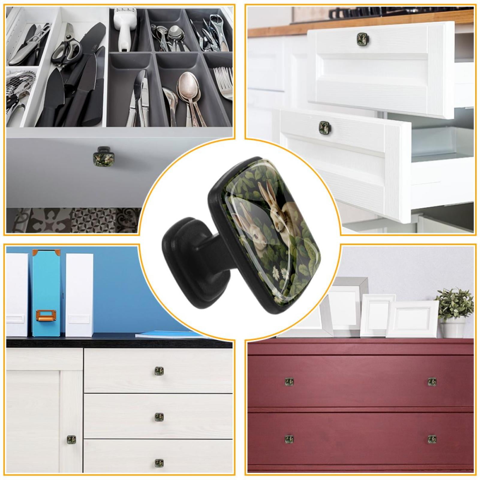 4 Pcs Cabinet Handle Drawer Pulls Rabbit Knobs with Screws Square Furniture Office Cabinet Knob Decoration