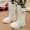 F-159White, variant on ZHOGXU Big Kids Girls Mid Calf Boots Solid Color Lace Up Side Zipper Flat Sole Comfortable Fashion Shoes For Outdoor Activities Daily Wear White 3.5-4 Years