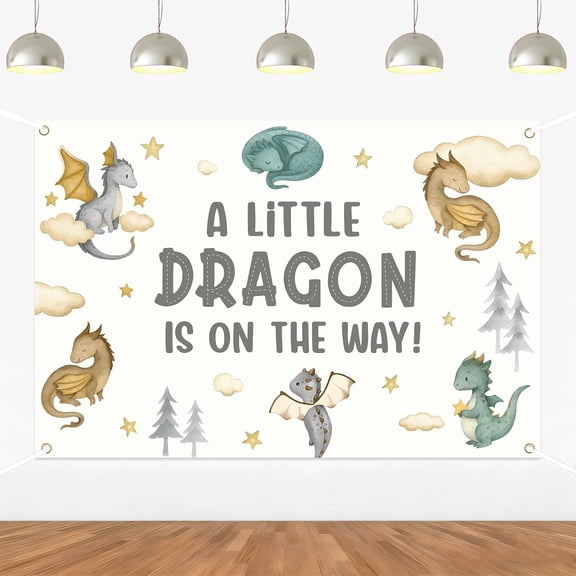 6x4FT Dragon Baby Shower Backdrop A Little Dragon is on The Way Background Dragon Gender Reveal Party Decorations Banner Supplies Photo Booth Props