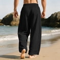 thumbnail image 6 of Domuza Mens Cotton-Linen Pants Drawstring Elastic Waist Linen Summer Casual Pants Sports & Recreation Breeze Beach Pants-Black 3XL, 6 of 6
