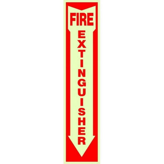 840204 Sign, Arrow For Fire Extinguisher Safety, Peel & Stick, Red & White Glow-In-The-Dark, 4 x 18-In. - Quantity 1