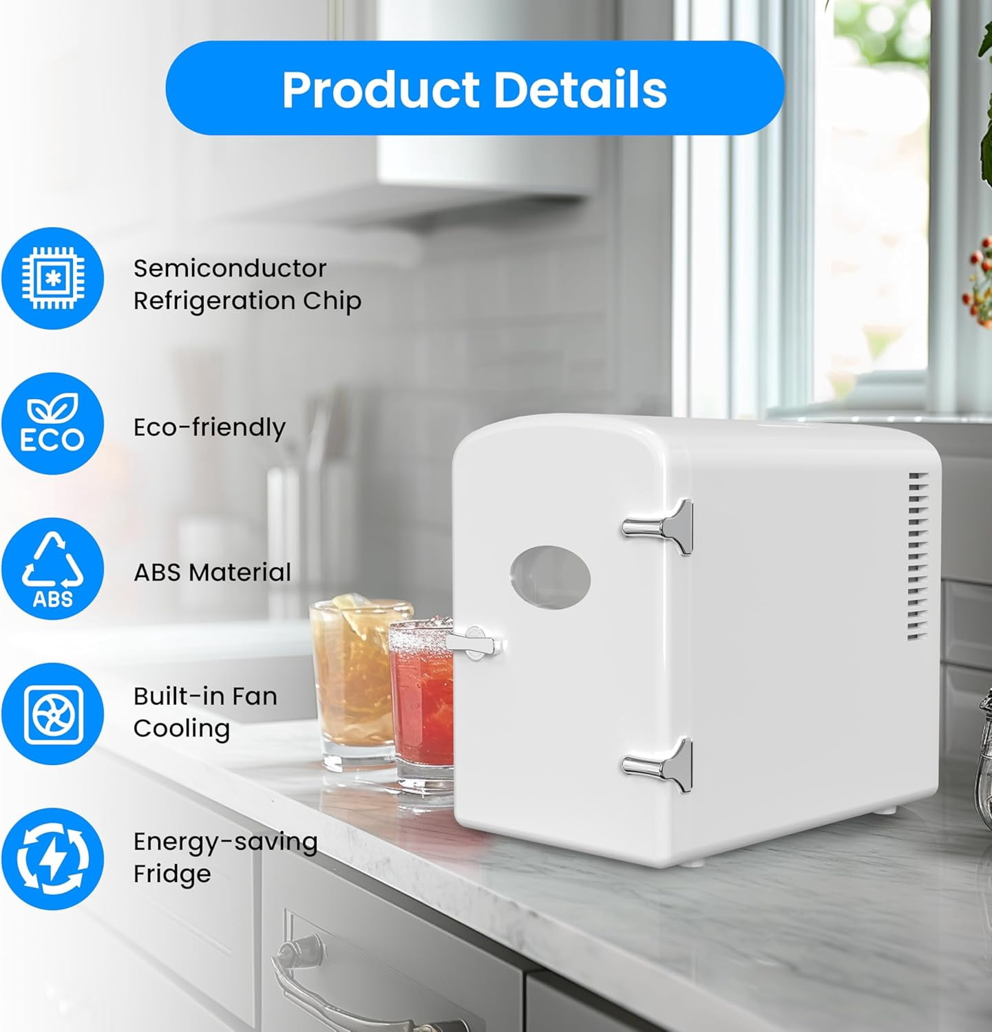 Simple Deluxe Mini Fridge with Observation Window, 6L/9 Can, Portable Warmer & Cooler, Personal Refrigerator, AC/DC, White New