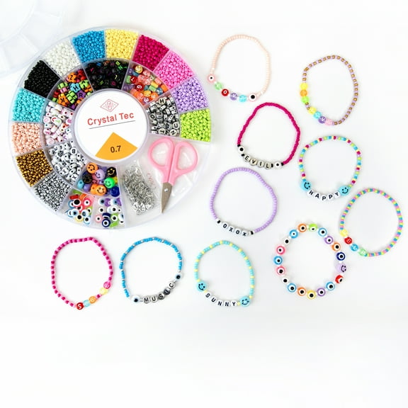 Cousin DIY Bracelet Kit with Seed & Letter Beads and Smiley Faces