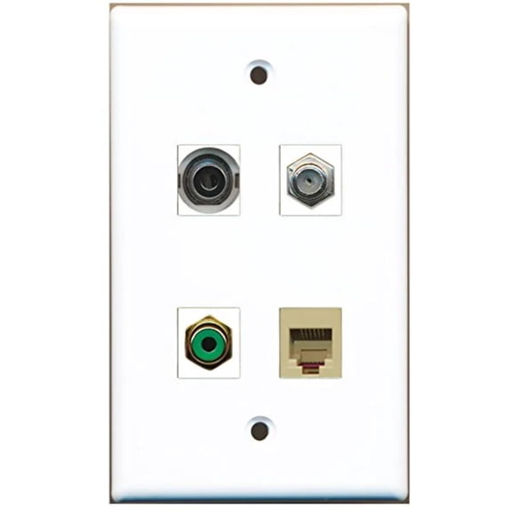 RiteAV - 1 Port RCA Green 1 Port Coax Cable TV- F-Type 1 Port Phone RJ11 RJ12 Beige 1 Port 3.5mm Wall Plate