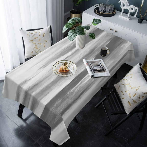 Gray White Tablecloth Rectangle Table Cloths 54x108 , Waterproof Tablecloth Outdoor Table Cloth, Vintage Country Abstract Gradient Mottled Washable Table Cover for Kitchen Dining Party